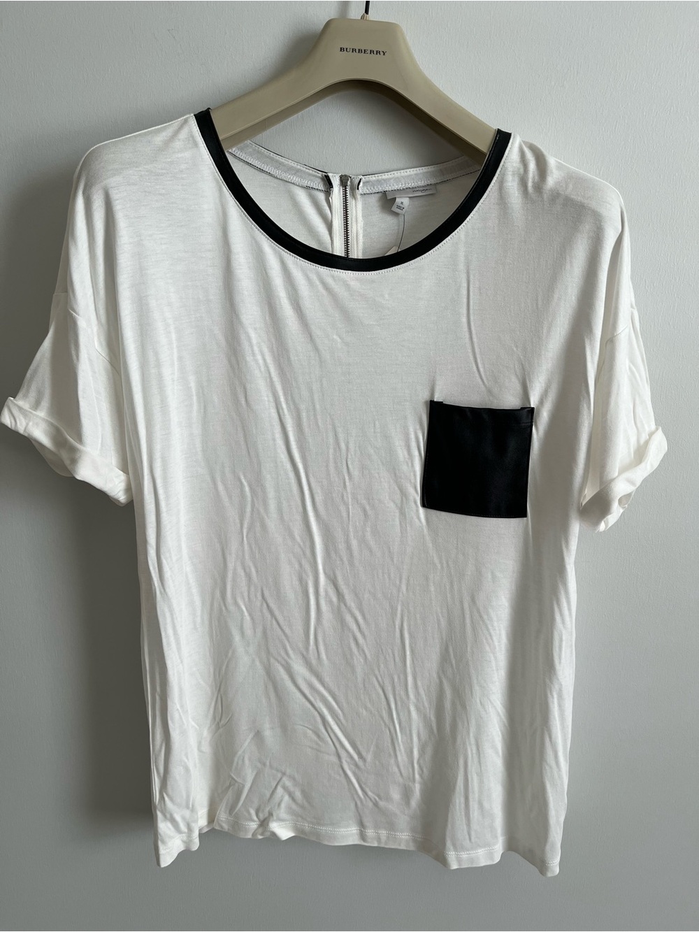 BNWT Nordstrom halogen black pleather trim white tshirt size XL
